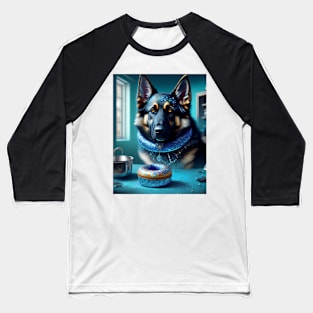 Fierce German Shepherd takes on sweet, sugary donut Baseball T-Shirt